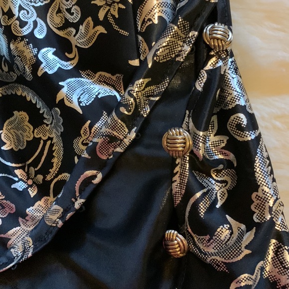 Vintage metallic gold lame’ foil on black slinky tunic night shirt L - Picture 4 of 15
